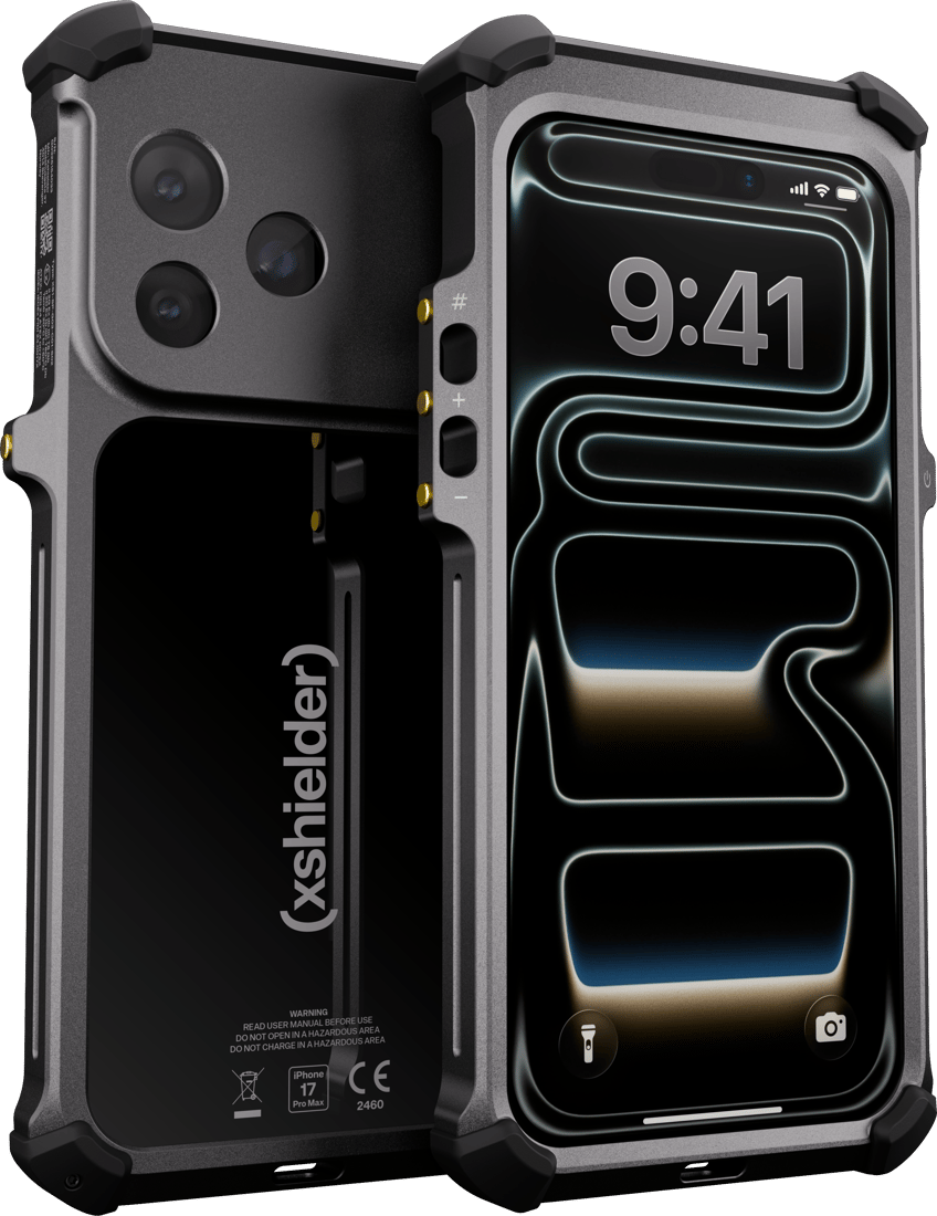 Xshielder enclosure for iPhone 17 Pro Max, front and back