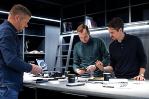 Founders Andreas Mysen, Christian Rokseth and Thomas K. Hansen working with product development in Xshielder office in Stavanger
