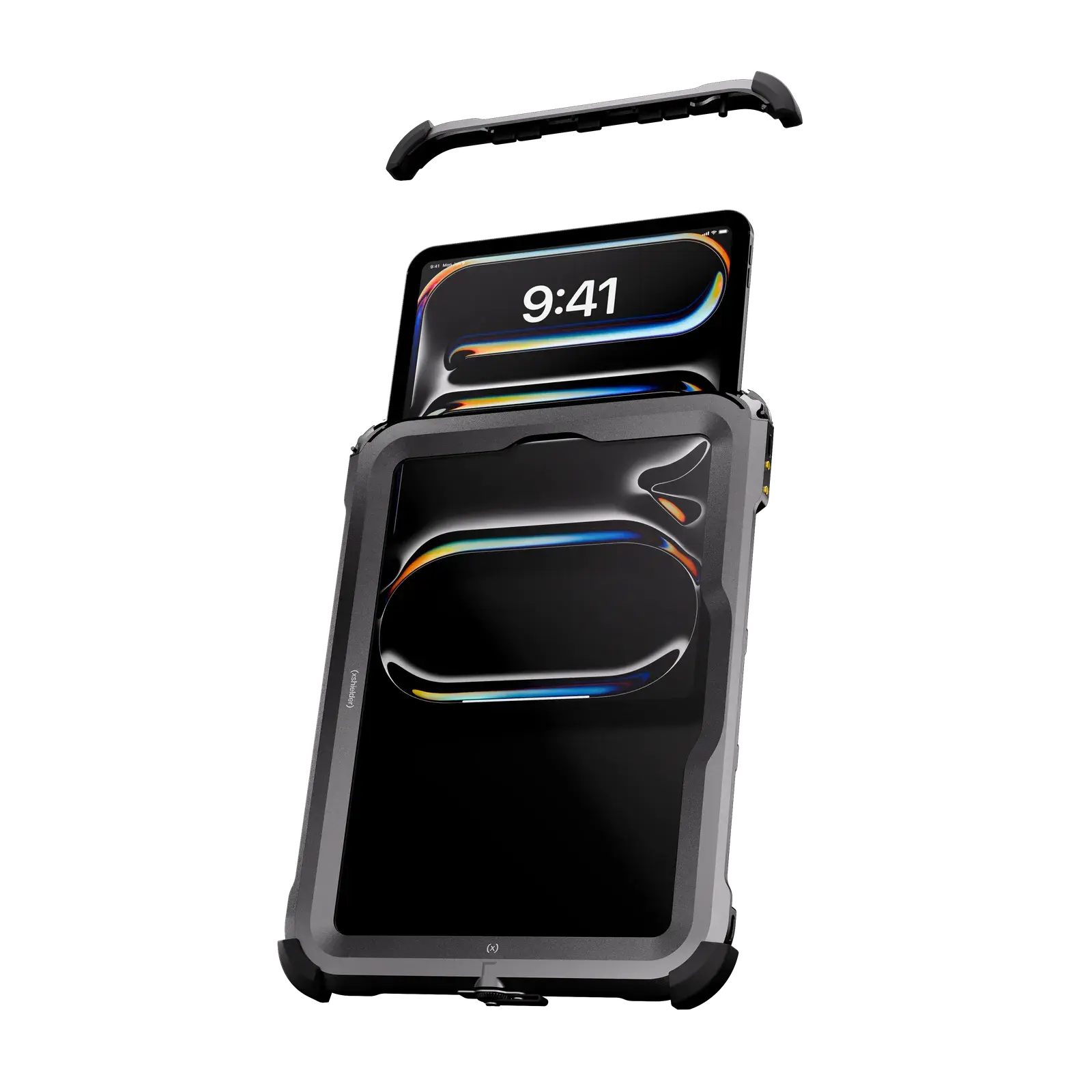 Xshielder explosion-proof cover for the iPad Pro 11 inch, 3D render on a dark background