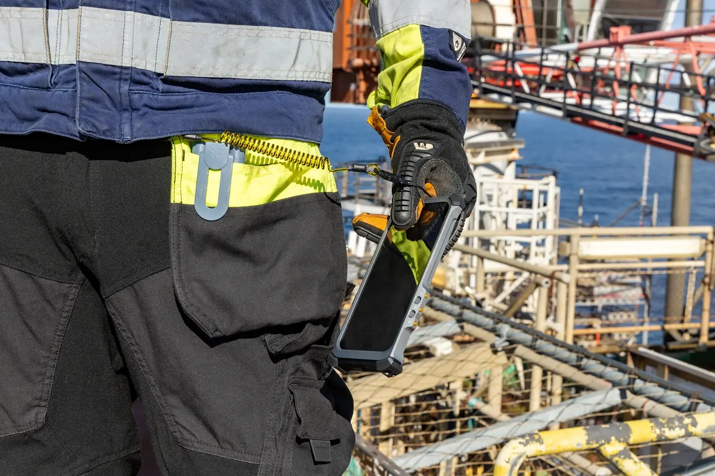 Close-up of ATEX certification label on intrinsically safe phone