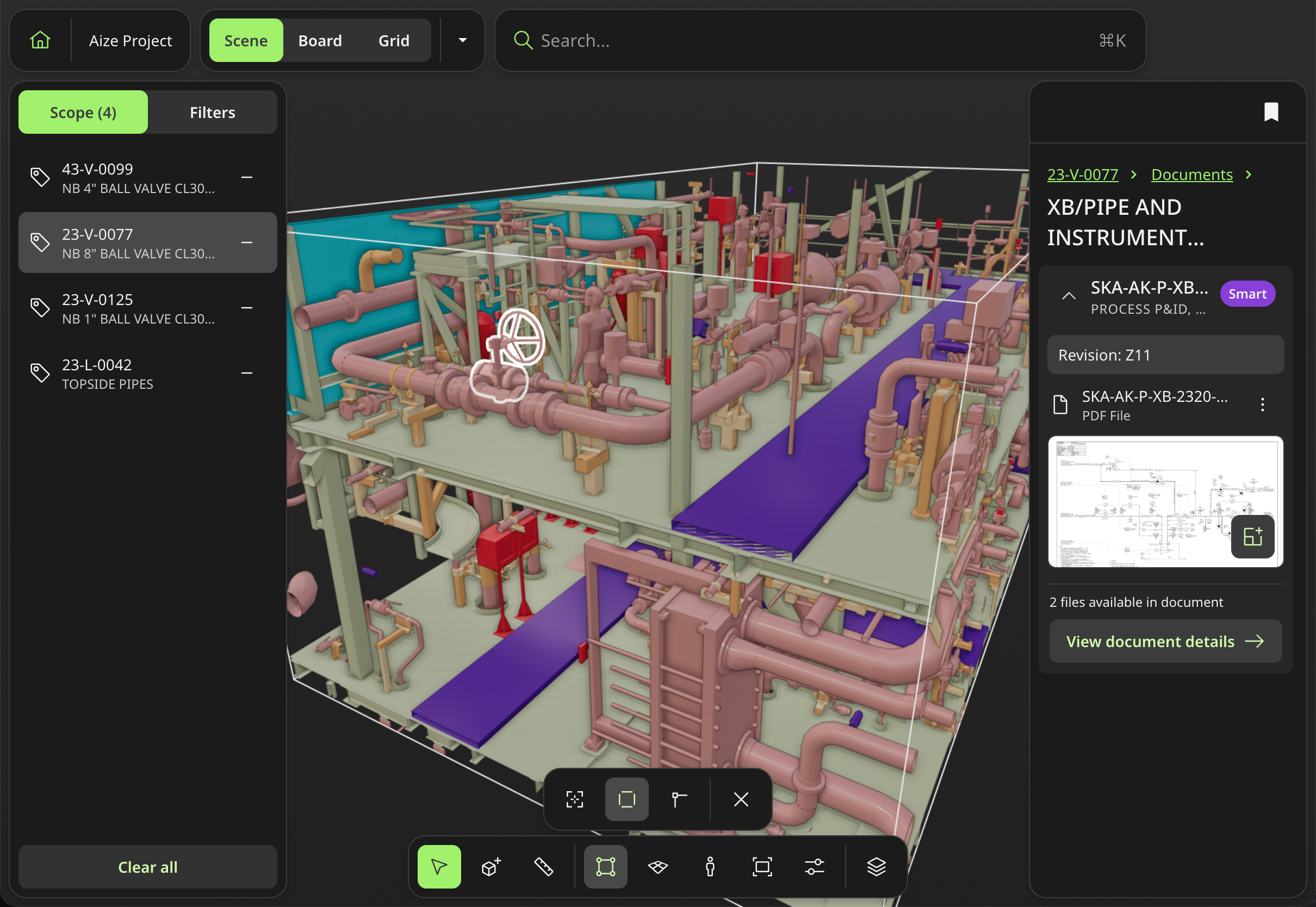 Aize on iPad: a tag located in the 3D model with its related documents