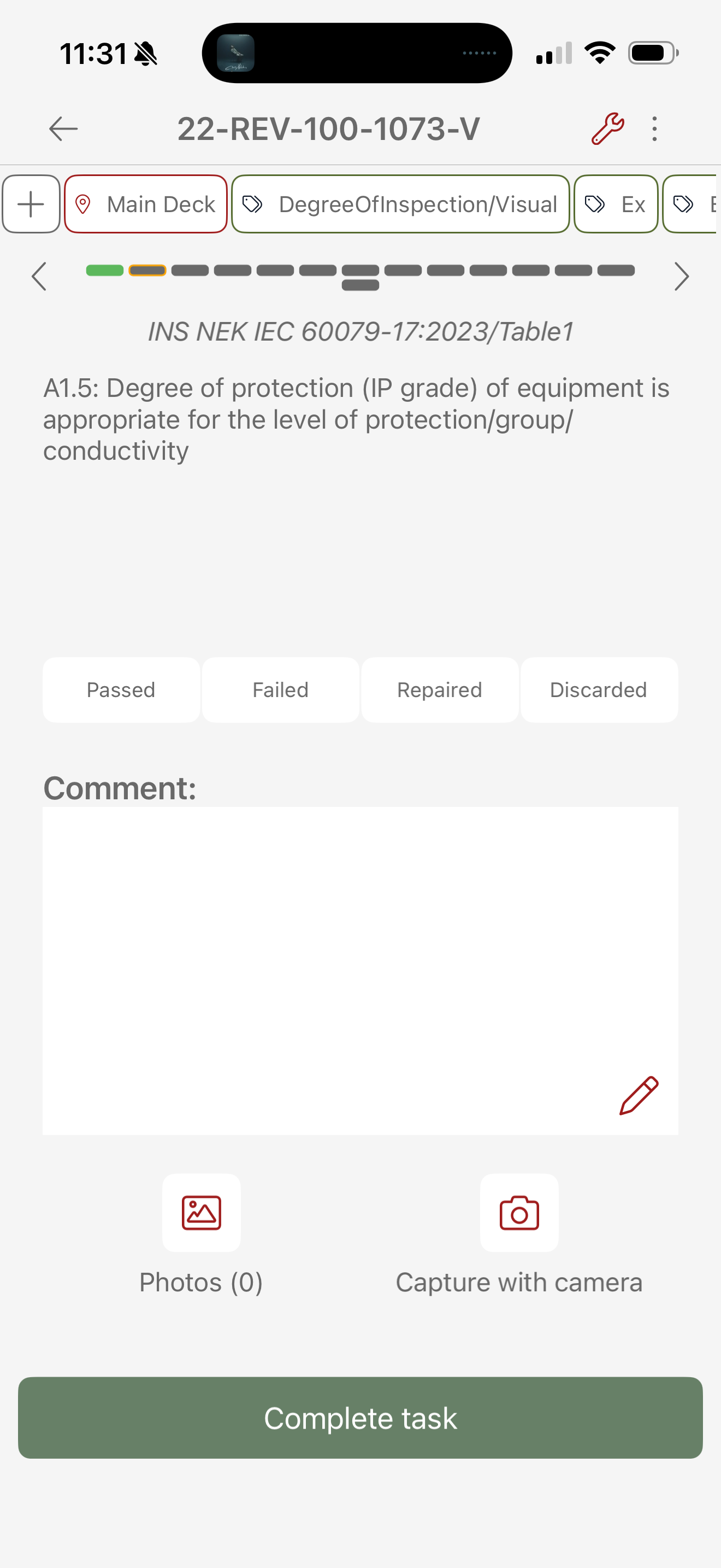 Inspectio on iPhone: IEC 60079-17 inspection checklist