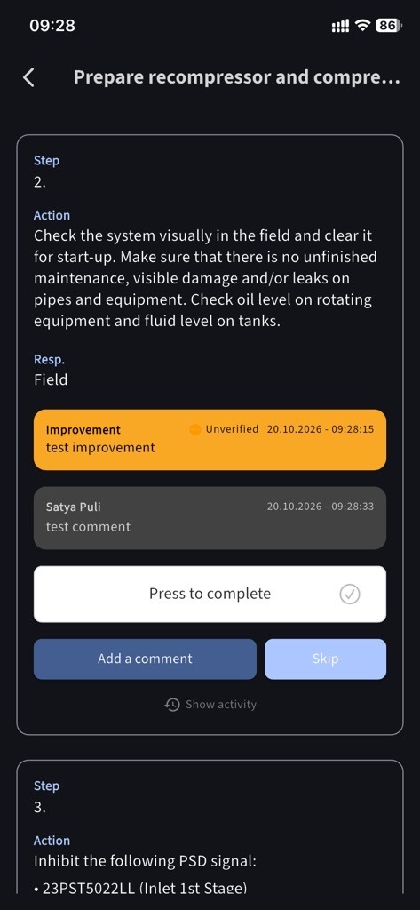 SATOS on iPhone: procedure step with an improvement and a comment