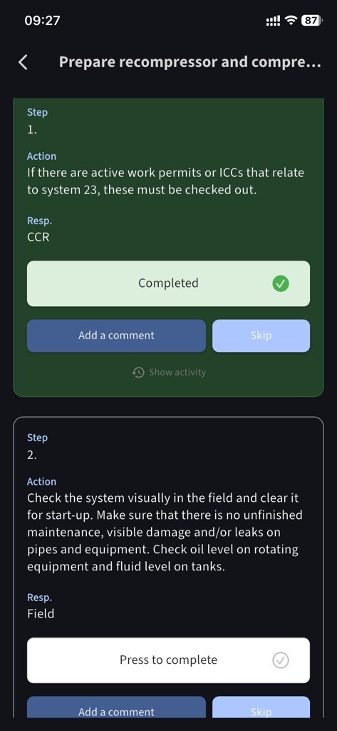 SATOS on iPhone: completed procedure step